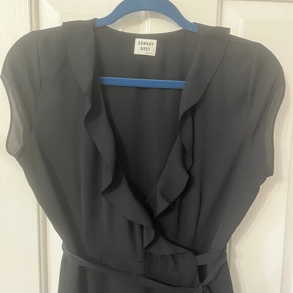 Sunday Best Savoy Black Wrap Ruffle Mini Dress LBD Size 0 - Picture 2 of 11